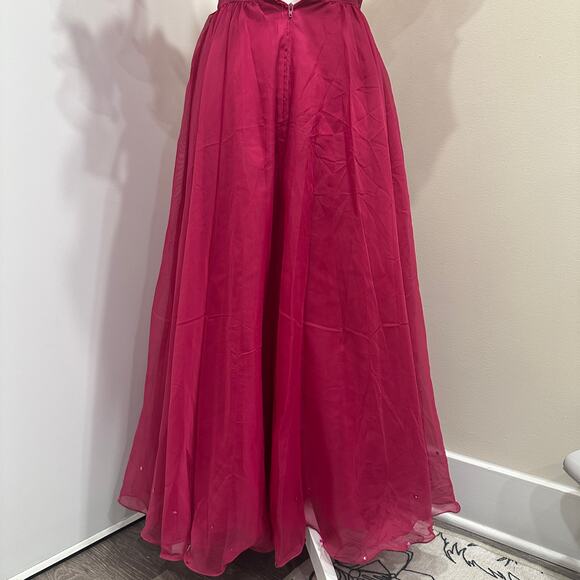 VTG 80s C&A Your Sixth Sense Fuchsia Ruffle Sequin Chiffon Maxi Gown XS Coquette - Picture 8 of 12
